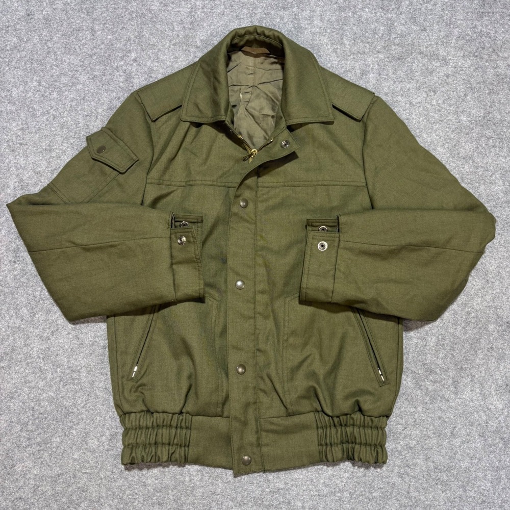 Vintage Olive Drab Military Flight Jacket Full Zip Utility Bomber Green 42L